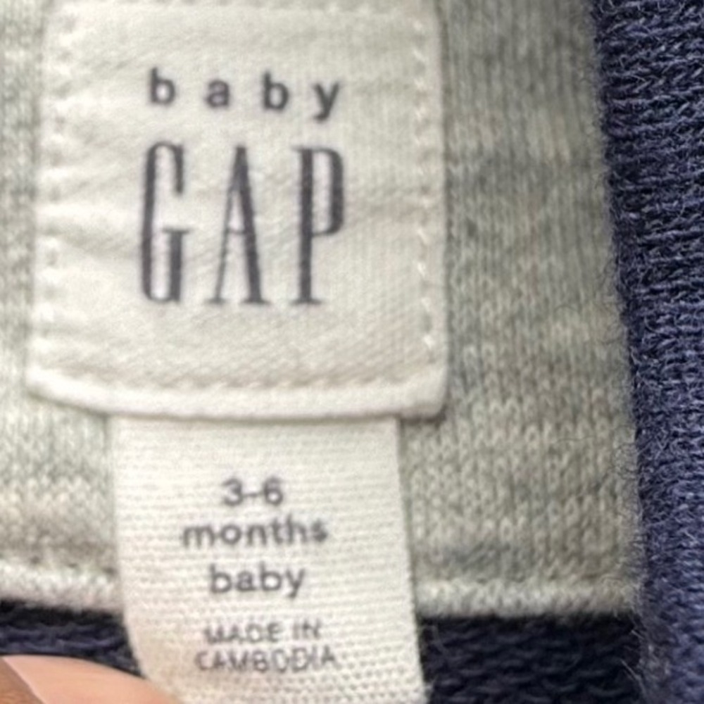 Baby Gap Varsity Romper Navy Blue Gray Bear Patch Snap Front 3-6 Months - Picture 7 of 9